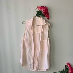 Side Stitch Sleeveless Button Up